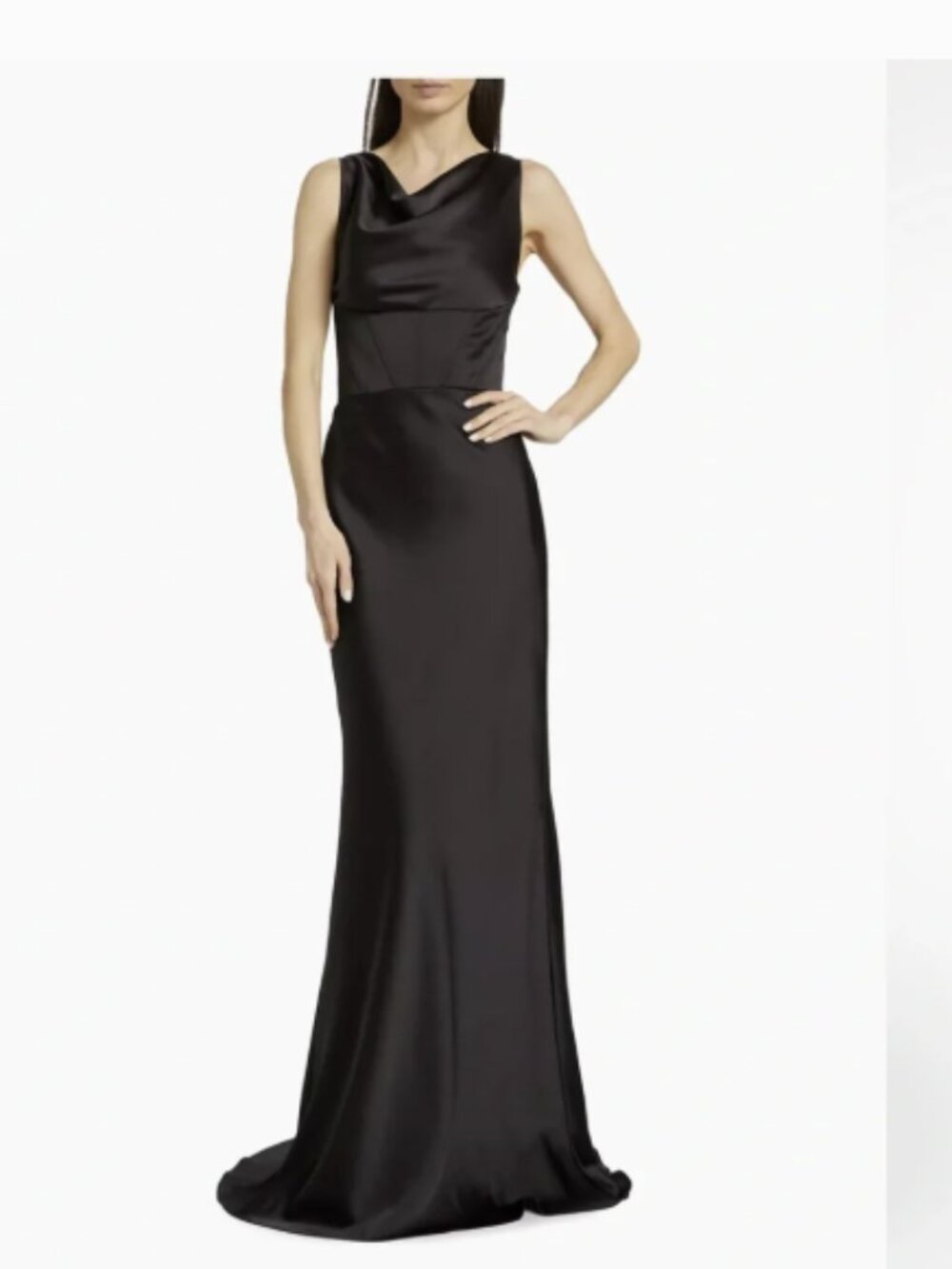 NWT Amsale Black Satin Cowl Neck Corset Gown Size 4 $650